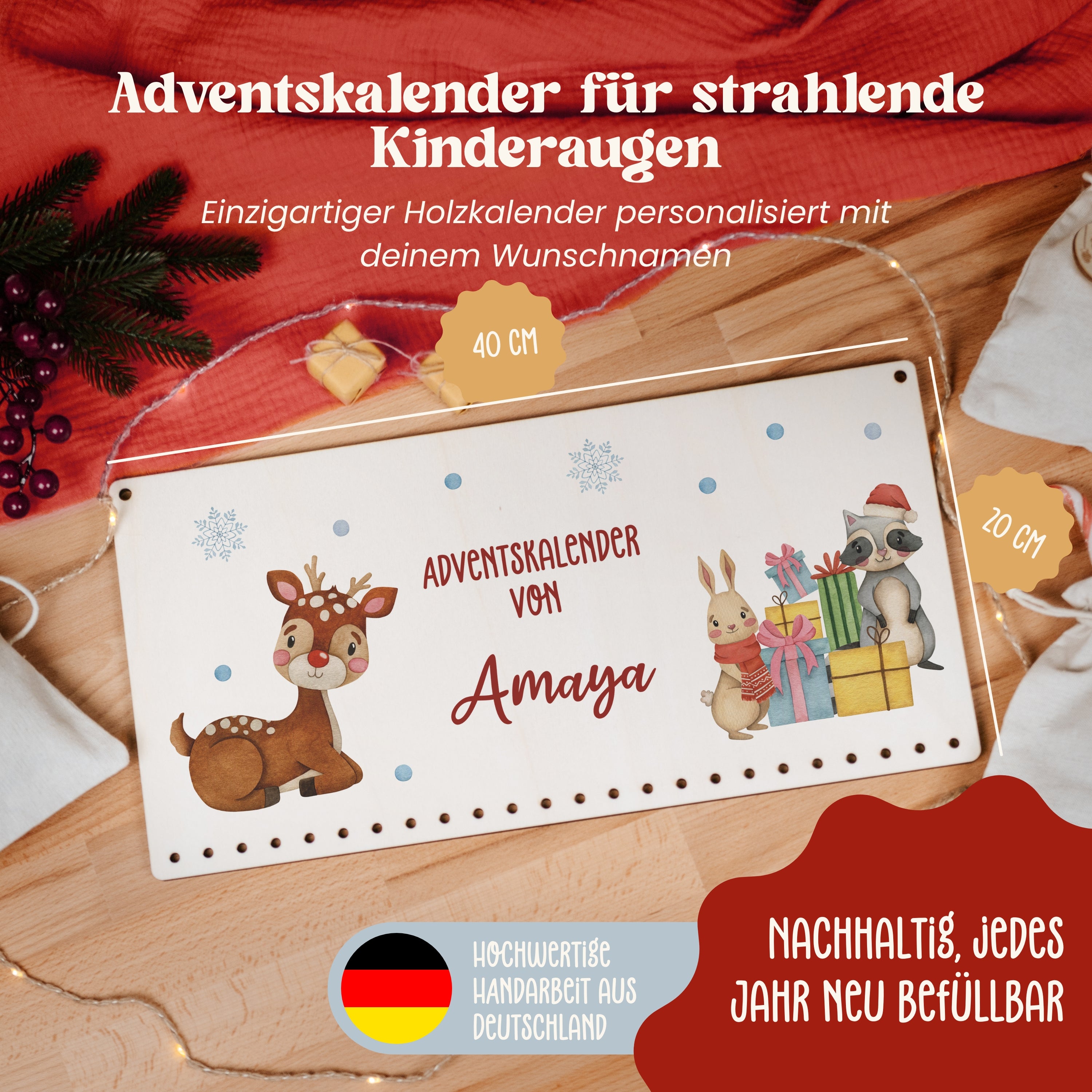 Adventskalender Brett | Design 02 | Rudolf mit Freundebande